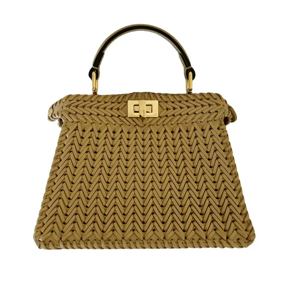 حقيبة نسائية fendi بيكابو I see u جلد مجدول 21سم بلون خردل