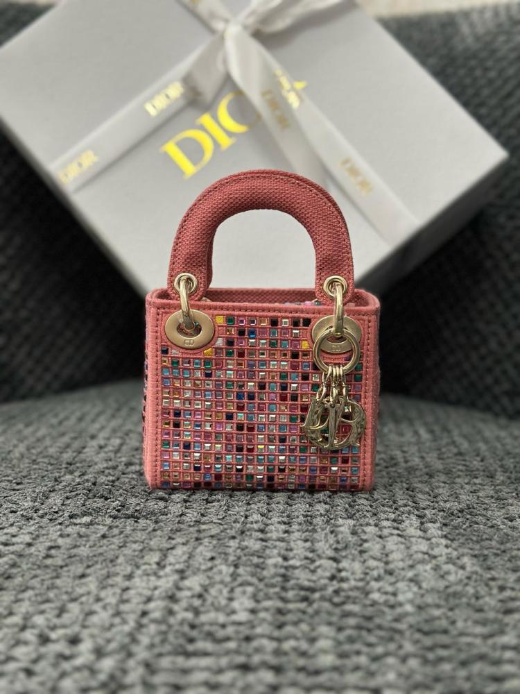 Pink Crystal Embellished Lady Dior Micro Bag - E-SEVEN STORE