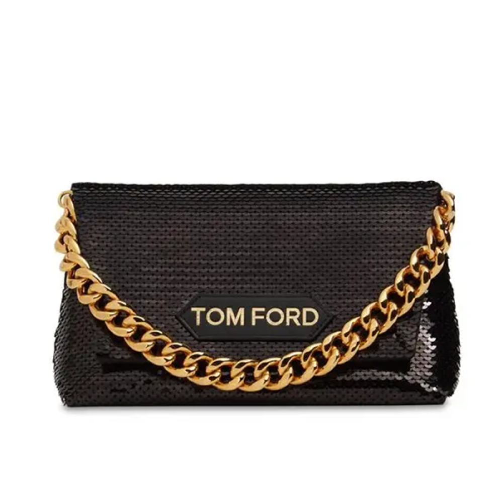 Tom Ford Squin Label Mini Shoulder Bag 20cm Black Rhinestone