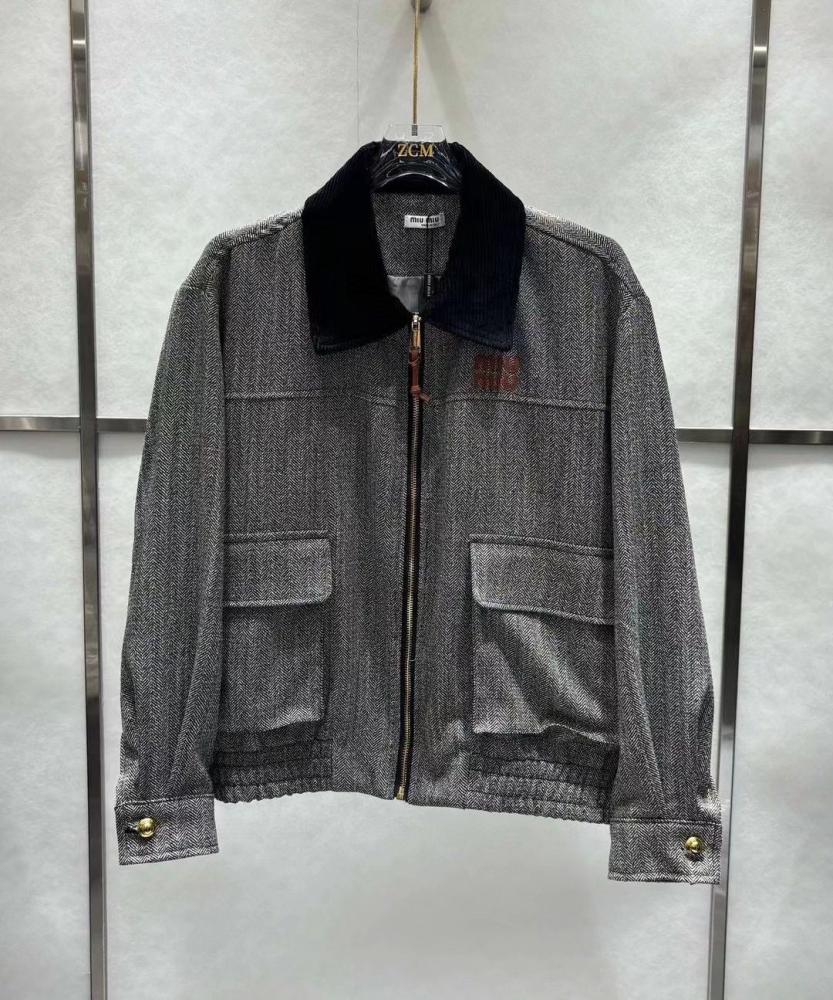 Miu Miu Women's Short Jacket in Grey with a Stylish Black Collar