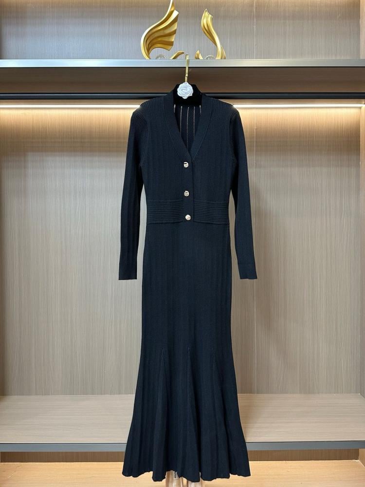 Chanel long woven dress with a deep neckline and long