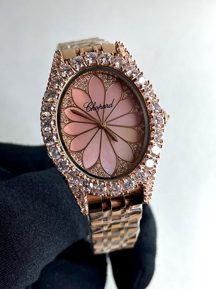 navy Chopard L'Heure du Diamant Women's Water Resistant Rose Gold