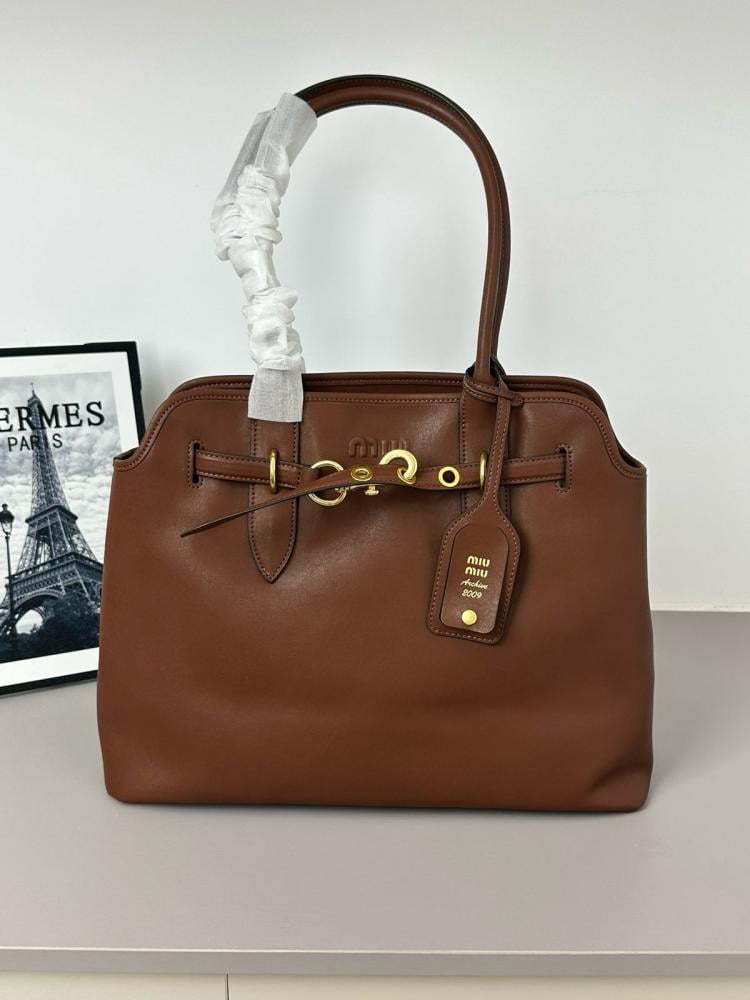 Miu Miu Classic Leather Bag with Shoulder Strap - Brown - E