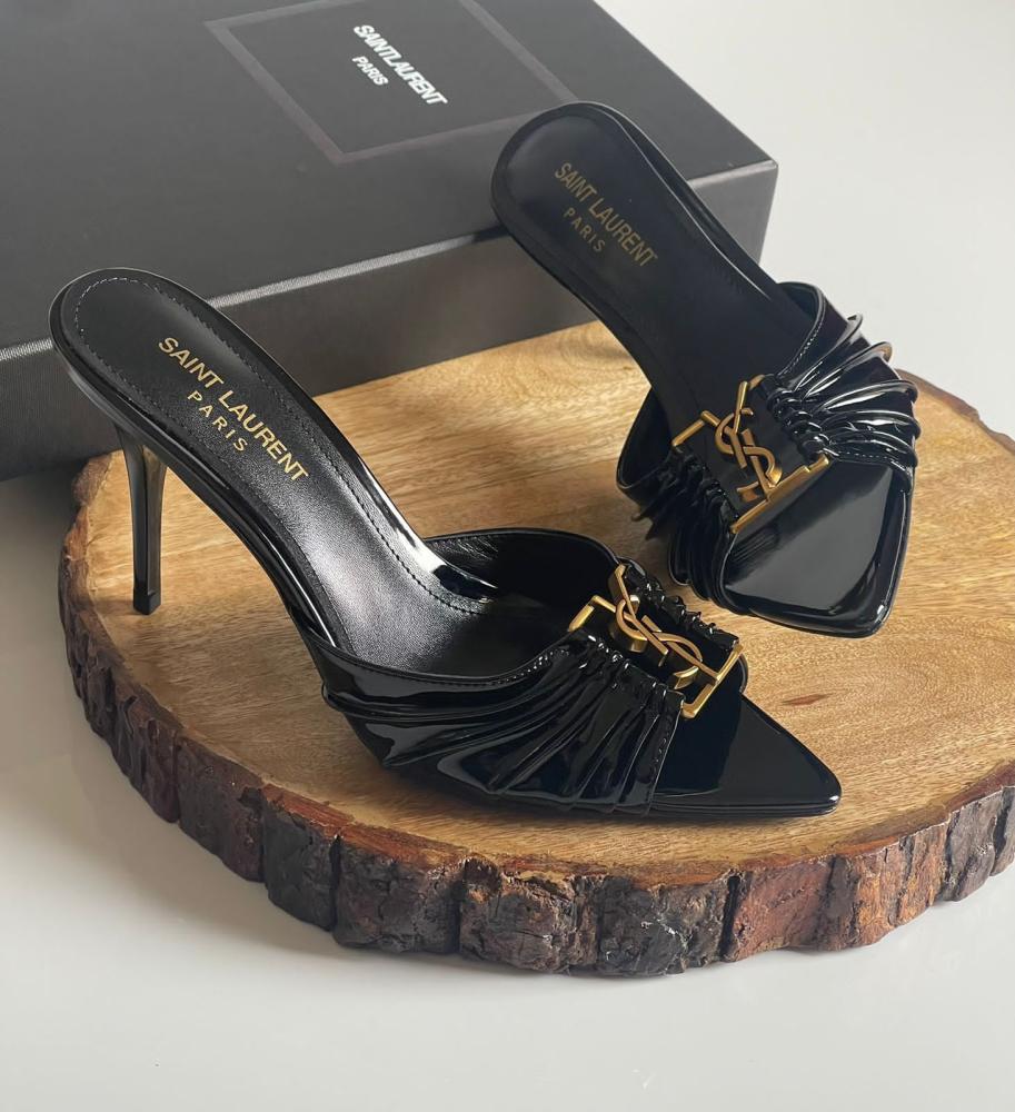 Saint Laurent Babylon Sandal in Black Shiny - E-SEVEN STORE