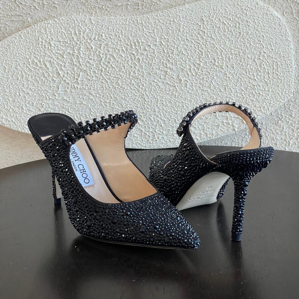 Jimmy Choo Glitter Studded Black Slip-On High Heel E-SEVEN STORE
