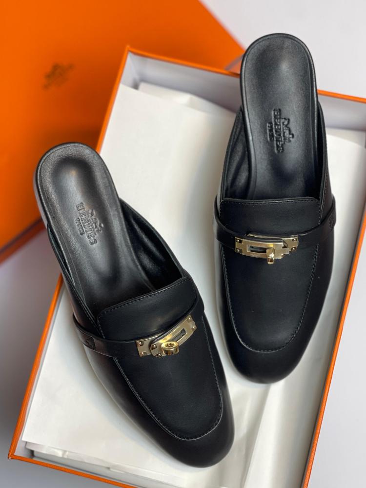エルメス hermes パンプス Hermes Flat Black Women's Open Back Pumps - E-SEVEN STORE