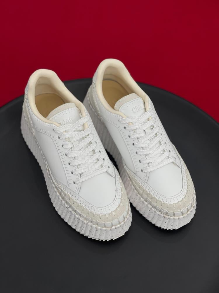 Chloé Nama Women's Wedge Sneakers in Modern White E-SEVEN STORE