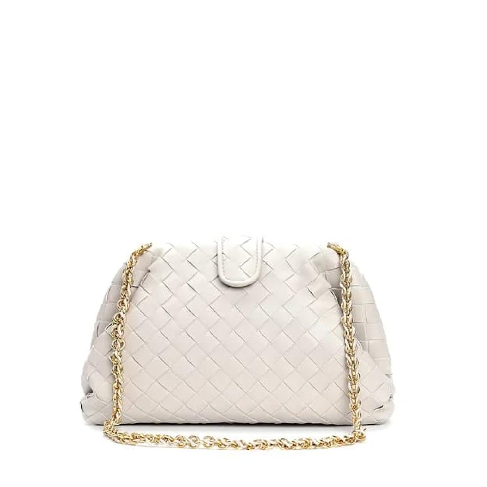 Bottega Veneta White Braided Leather Chain Shoulder Bag E-SEVEN