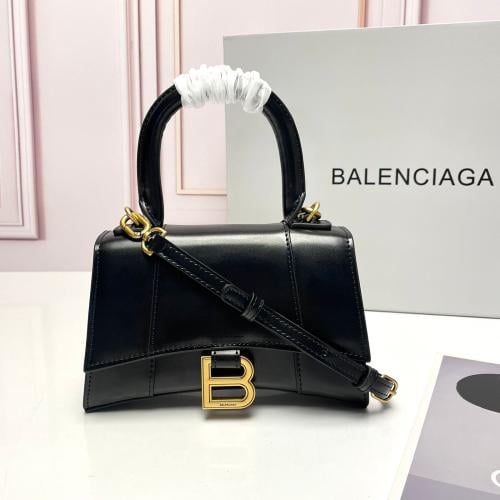 ③ Balenciaga Hourglass Leather Bag in Black with Gold Metal - E