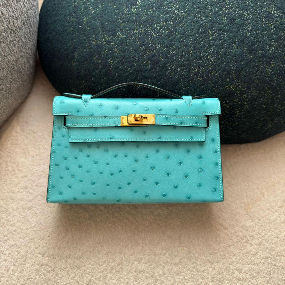 Hermes Mini Kelly Women's Turquoise Handbag with Handle - E