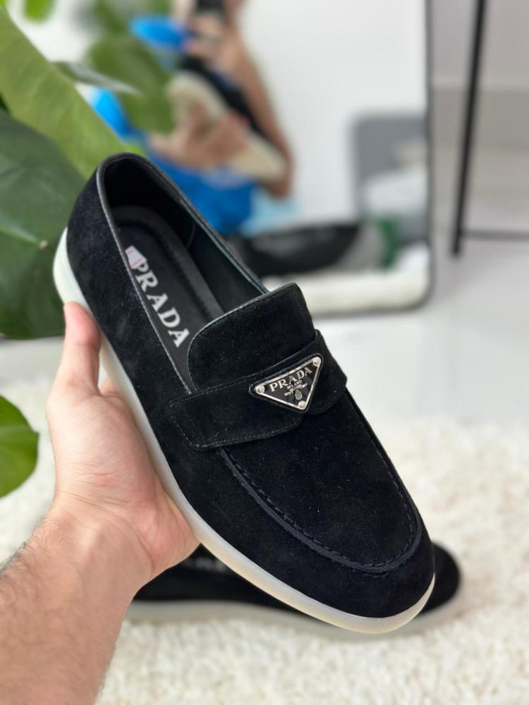 Prada Black Velvet Slip-On Loafers - E-SEVEN STORE