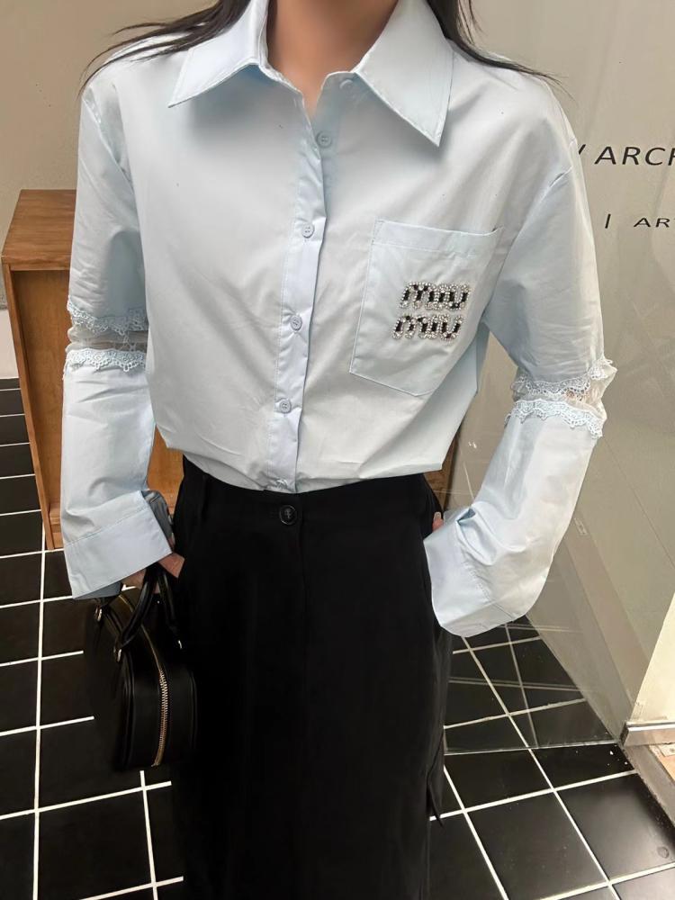 Miu Miu Women's Summer White Shirt with Lace on the Sleeves
