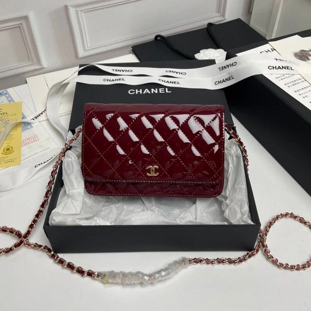 Chanel 19cm Burgundy Leather Flap Bag with Gold Hardware