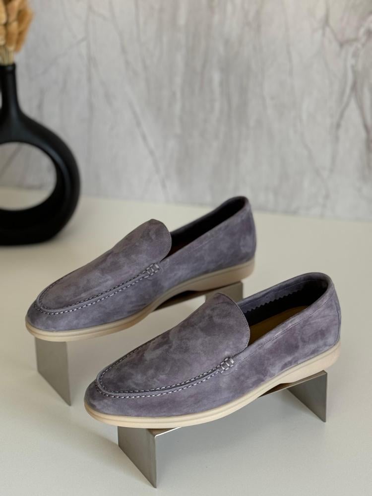 Lorebiana Men's Suede Flat Shoes, Light Grey