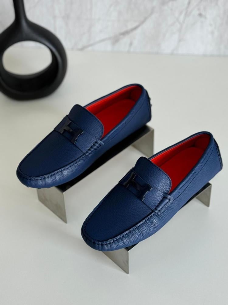 Hermes Men's Flat Shoes, Navy Blue, Comfortable