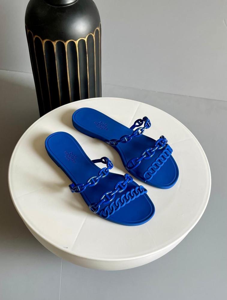 Hermes Rivage Women's Modern Flat Sandal in Navy Blue - E-SEVEN STORE