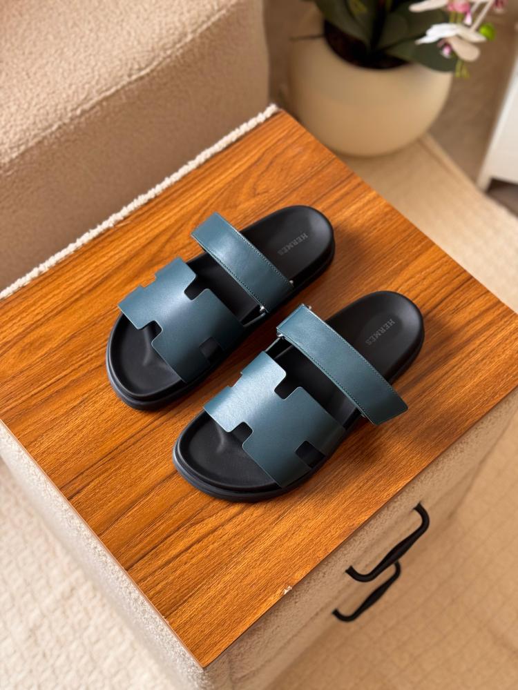 Hermes Men's Shaper Soft Leather Slipper in Navy