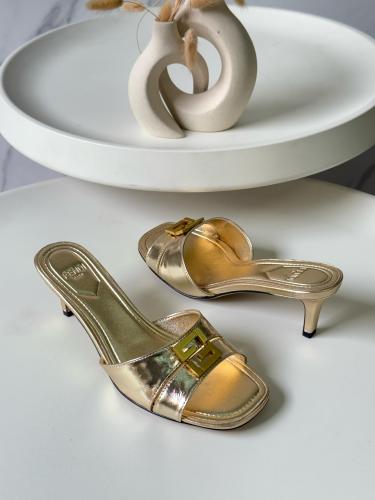 Fendi metallic gold strapless low heel sandal - E-SEVEN STORE