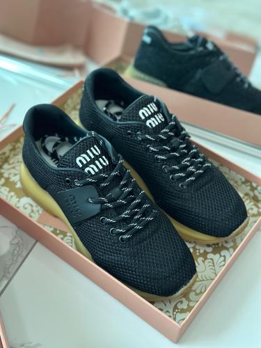 Miu Miu Women's Black Lace-Up Sport Sneakers - E-SEVEN STORE