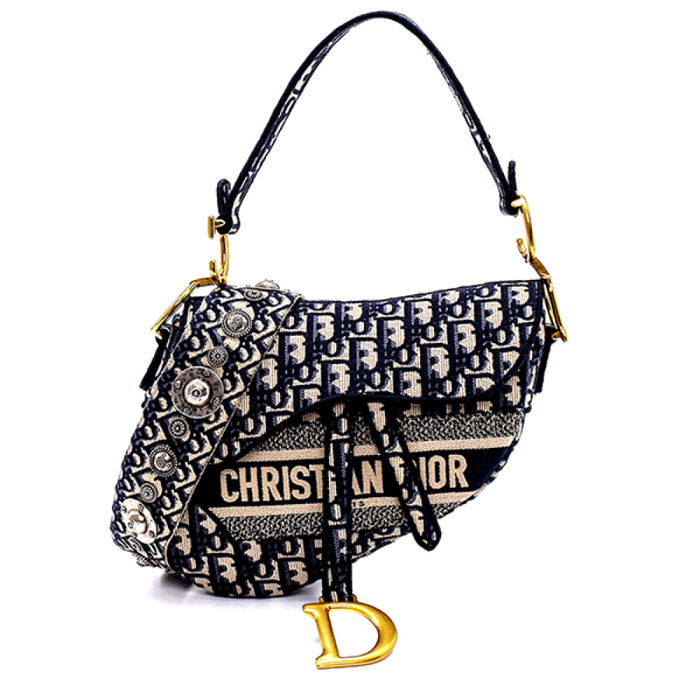 Dior Saddle Shoulder Bag with Shoulder Strap in Navy Blue with the