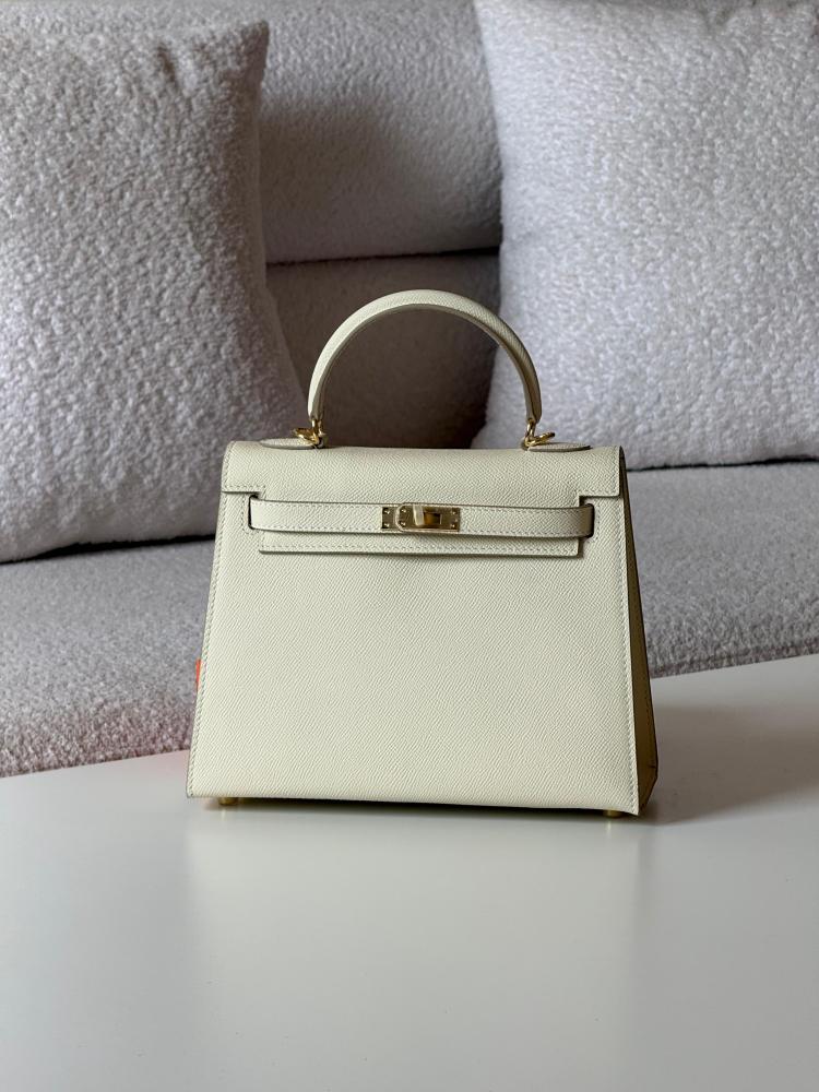 Hermes Kelly Cellar Medium Bag 25cm White Milk - E-SEVEN STORE