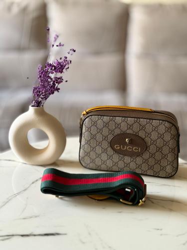 Gucci 24cm GG print crochet bag in beige brown - E-SEVEN STORE