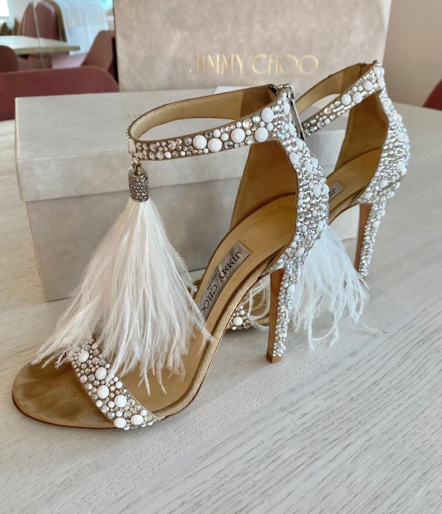 Jimmy Choo Viola 110 White Luxury High Heel Sandal - E-SEVEN STORE