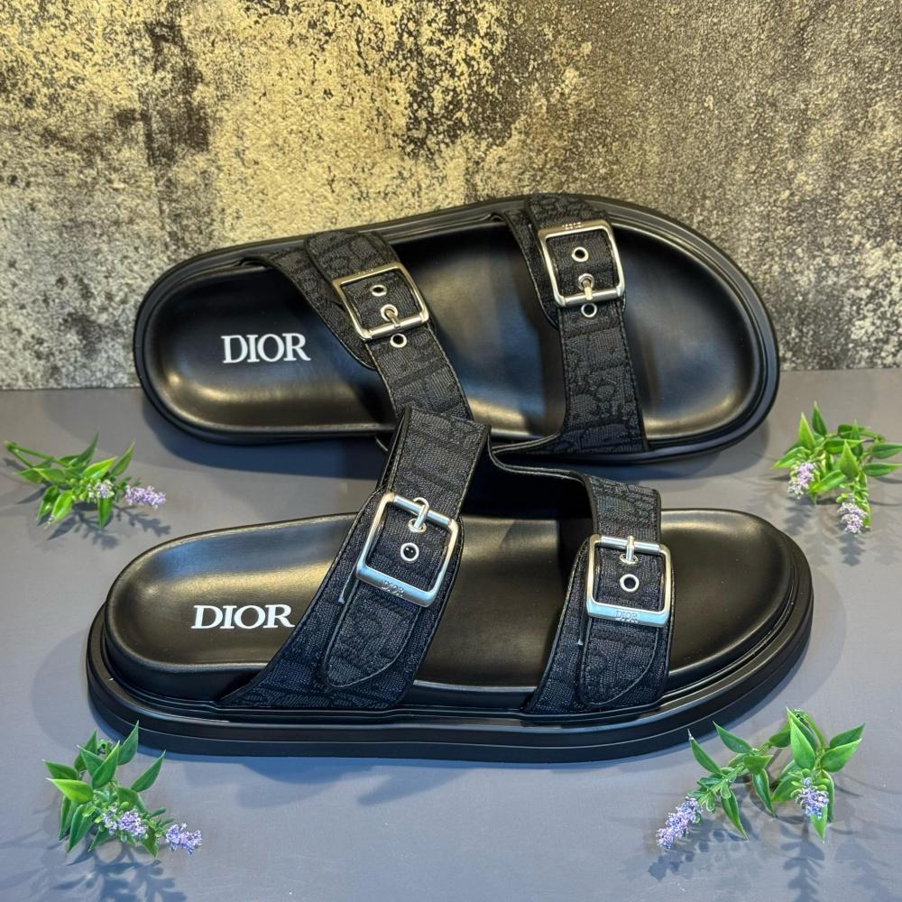 Dior Men's Aqua D Oblique Flat Sandal in Black E-SEVEN STORE