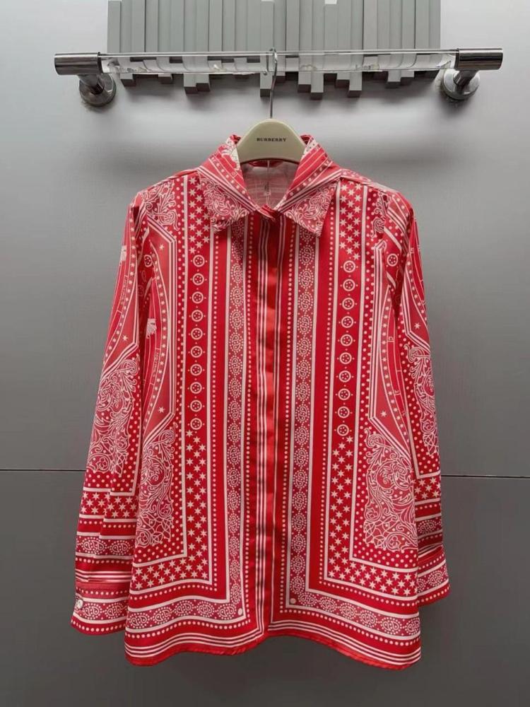 Hermes Women's Red Long Sleeve Embroidered Shirt