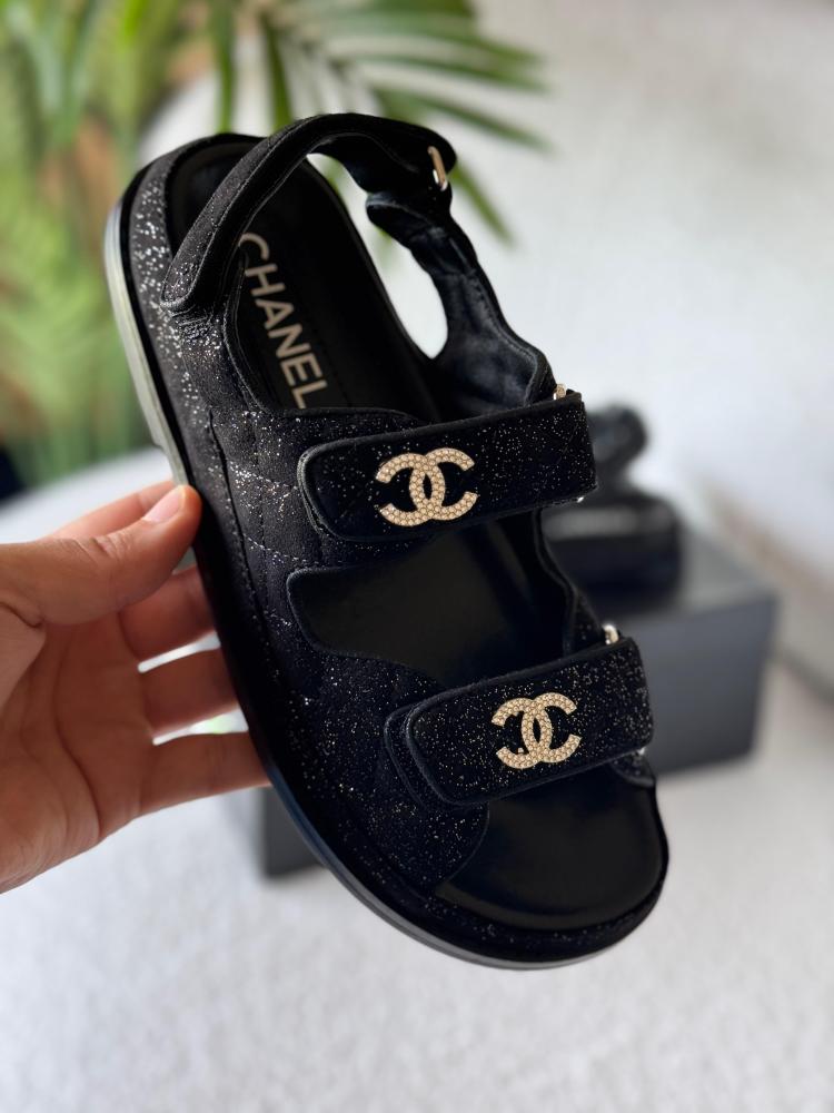 Flat Sandals Dad Shoes Chanel Prix Chanel Women's Black Leather