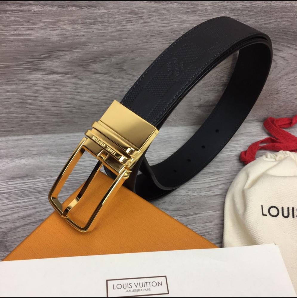 Louis Vuitton Men's Classic Black Belt with Gold Buckle - E