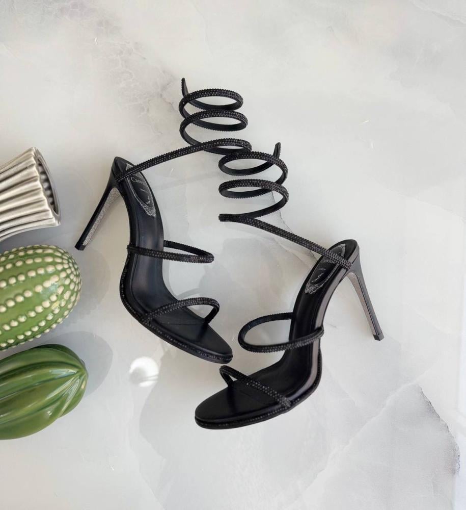 Rene Caovilla Women's Black High Heel Sandal - E-SEVEN STORE