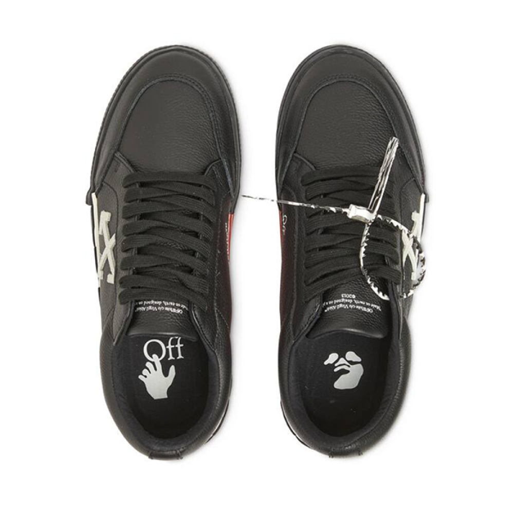 Off-White Vulc Black Leather Sneakers with White Logo - E-SEVEN STORE