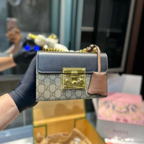 Gucci Padlock GG Mini Bag, Brown, Beige, Black, Gold Metal E