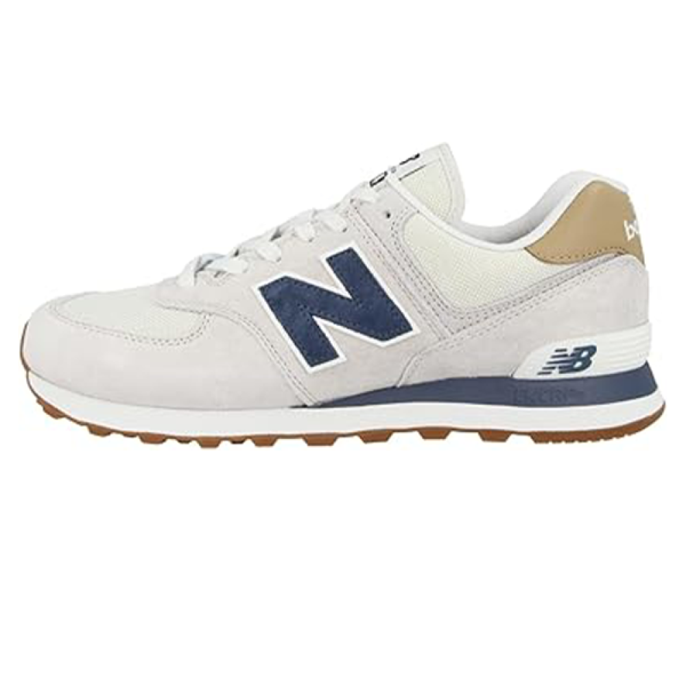 New Balance 574 Sneaker Suede Shoes in Beige with Navy - E-SEVEN STORE