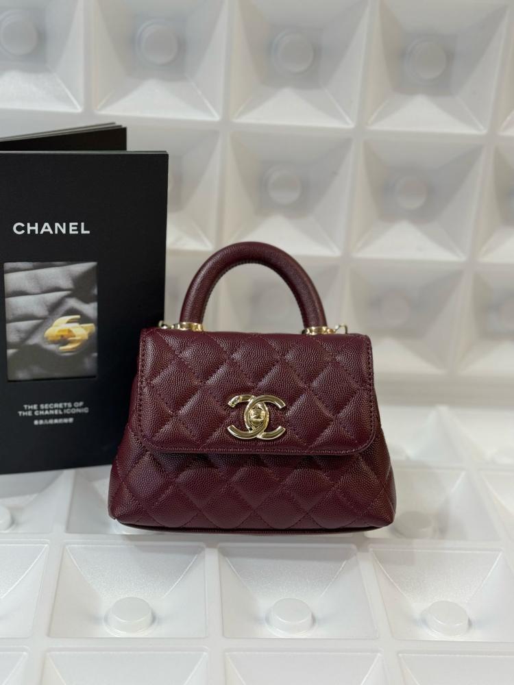 バッグ coco Chanel Nano Coco Mini Handbag 16cm Burgundy Leather - E
