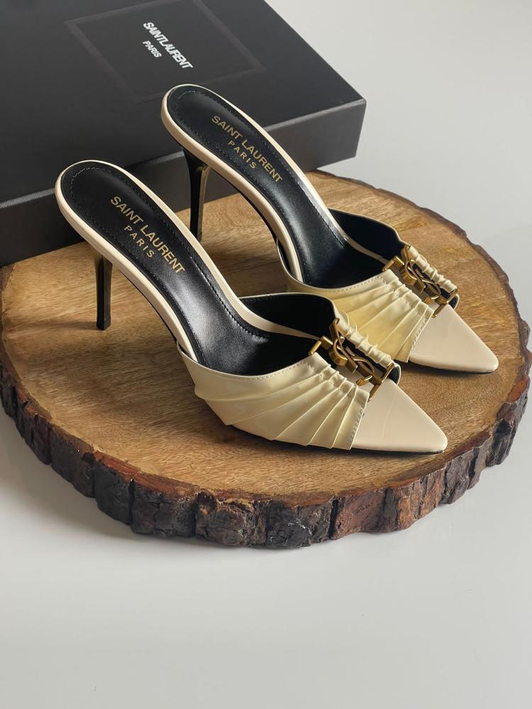 صندل سان لوران للنساء بابليون بدون حزام لون ابيض