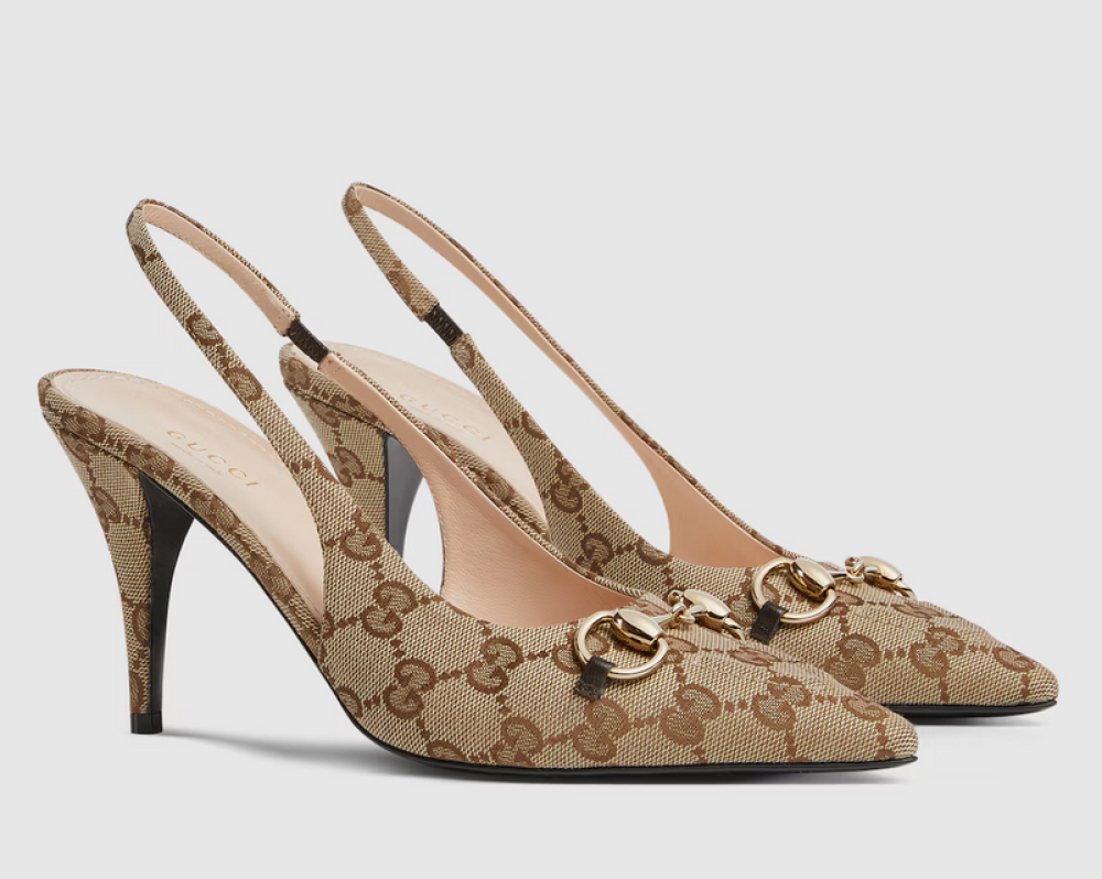Gucci GG fabric slingback sandal in beige brown E-SEVEN STORE