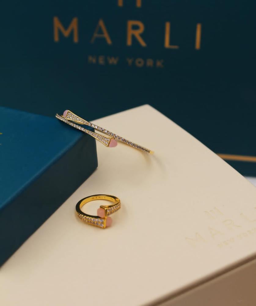 سوار جولد وخاتم مارلي كليو دايموند سليب اون بحجر بينك