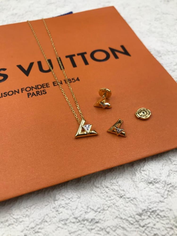 Louis Vuitton Volt One Accessory Set: Earrings, Necklace, and Gold Bracelet