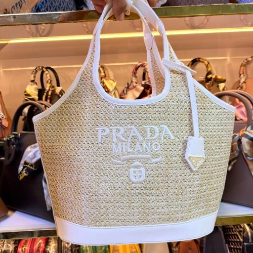 Prada stylish sunglasses, square frame, beige and black - E-SEVEN