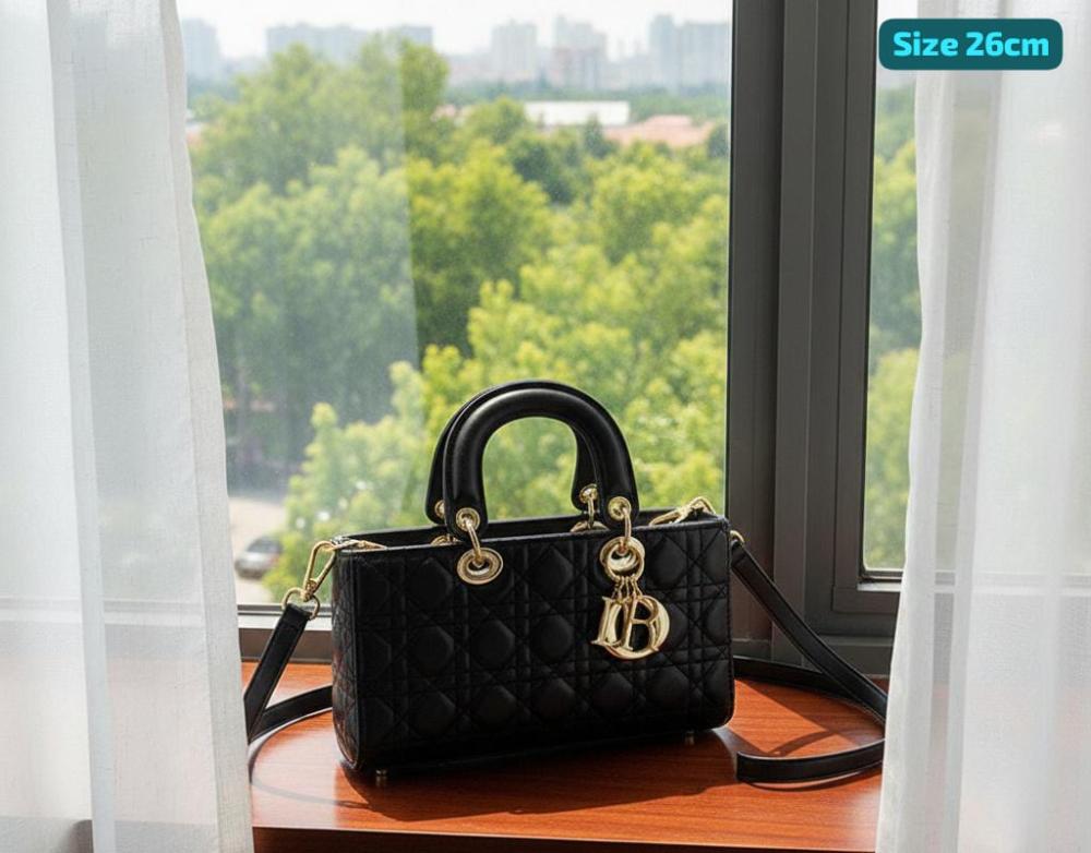 E-① Dior medium black De Joy bag with Cannage embroidery - E-SEVEN STORE