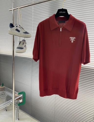 Prada Men's Burgundy Zip Polo Shirt - E-SEVEN STORE