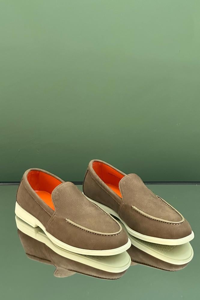 クラシック Santoni Men's Flat Comfort Slip-On Shoes in Brown - E-SEVEN