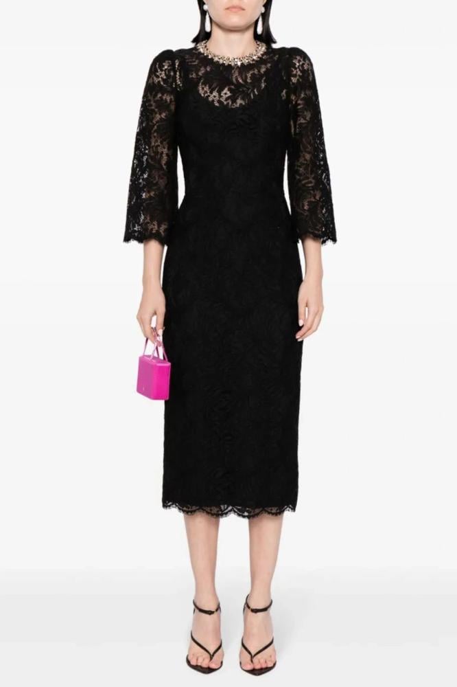 Dolce & Gabbana Black Long Sleeve Lace Midi Dress - E-SEVEN
