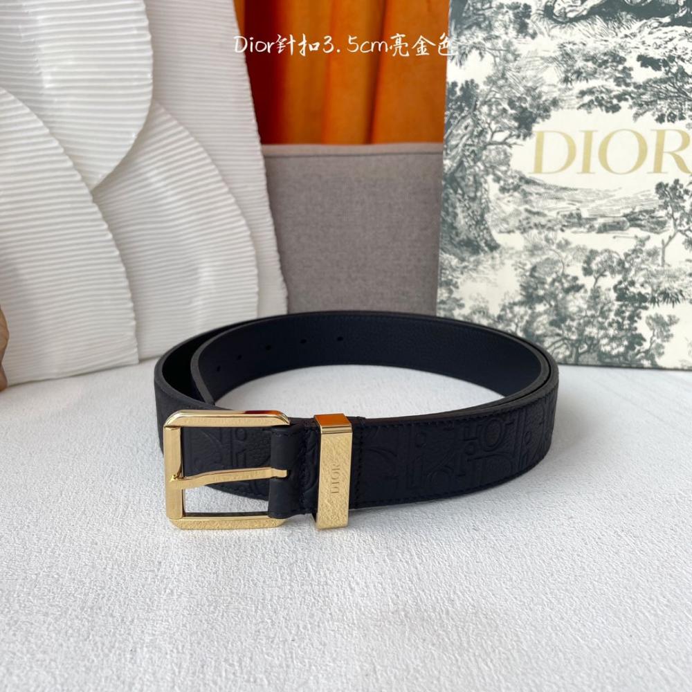 Dior ブラック レザーベルト ゴールドバックル Dior Galaxy Men's Black Leather Belt with Gold Buckle - E