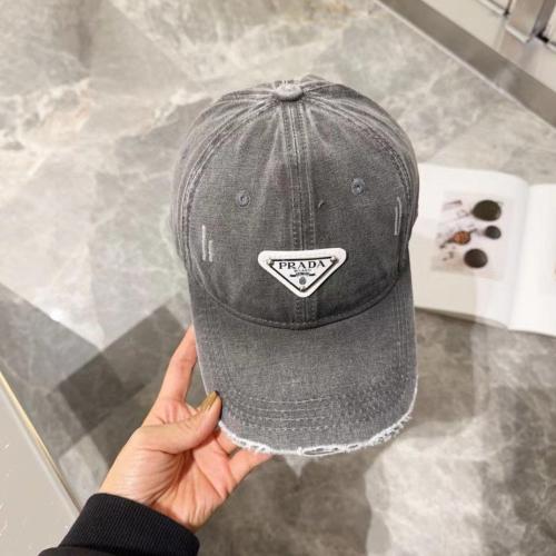 Prada Unisex Grey Denim Baseball Cap with White Triangle