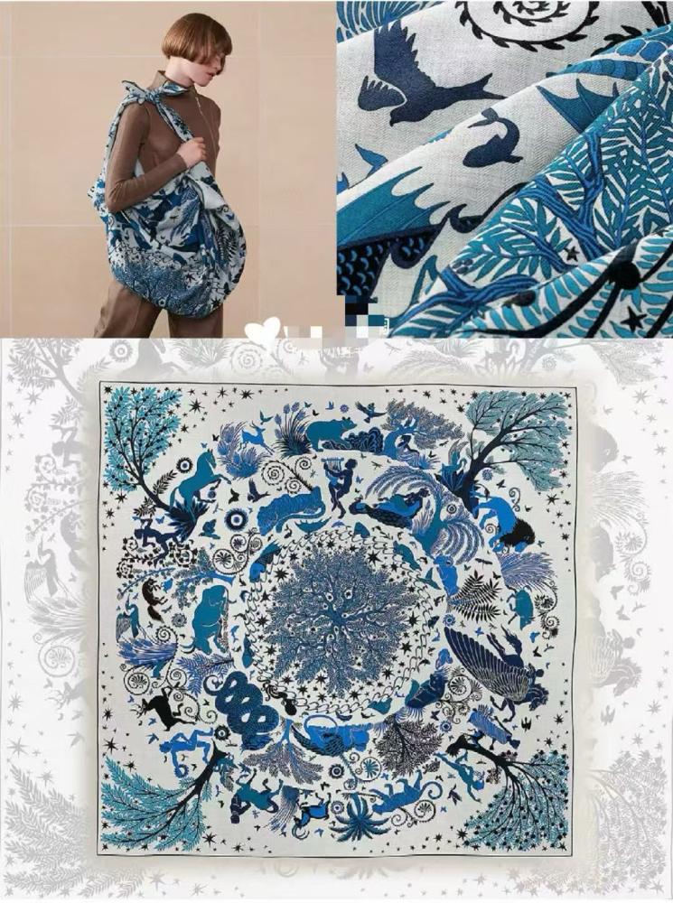 Hermes d'Orphee scarf, turquoise and blue, with a peacock