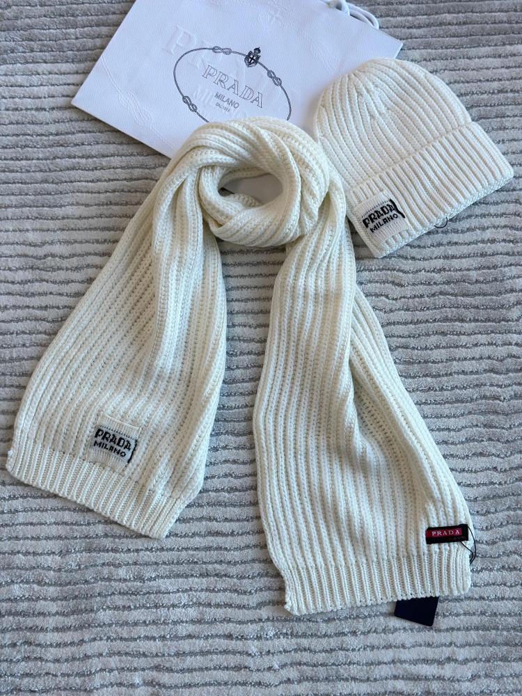 Prada Women's Hat with Neck Scarf, Elegant White - E-SEVEN STORE