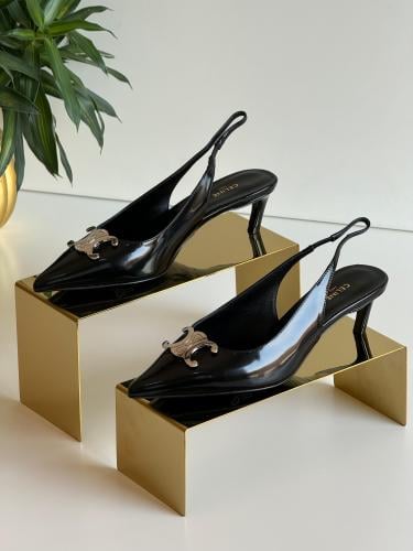 【関税&送料込】Celine Slingback Celine Women's Black Low Heel Slingback Pump with Silver